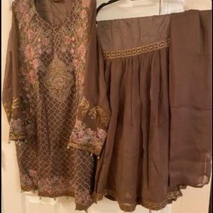 Brown Gharara - large size - 3 piece